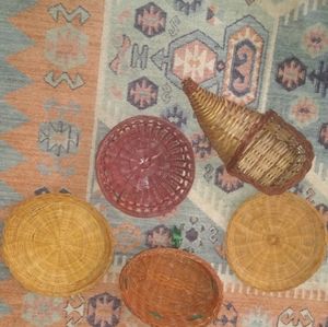 Vintage boho wicker wall baskets 5 of them!